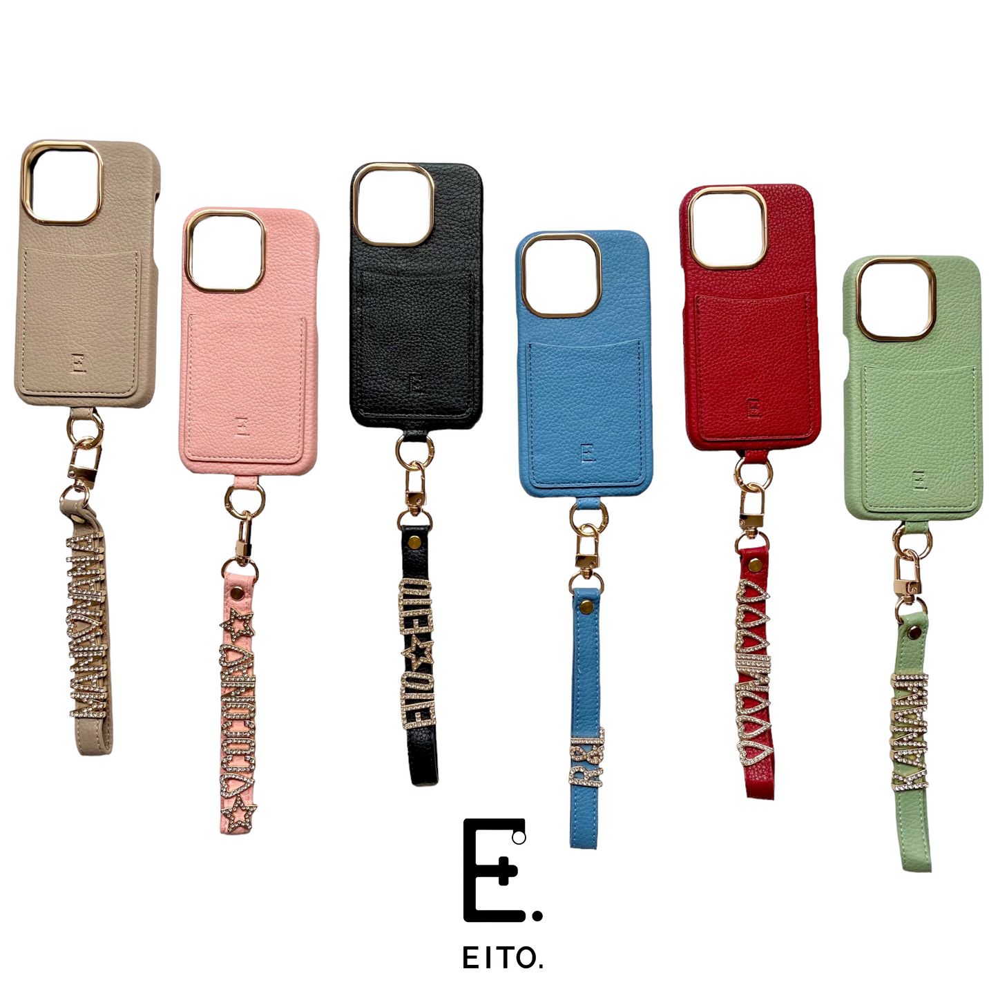 ハンドストラップ(カードケース付き)case✖︎文字色【rhinestone】